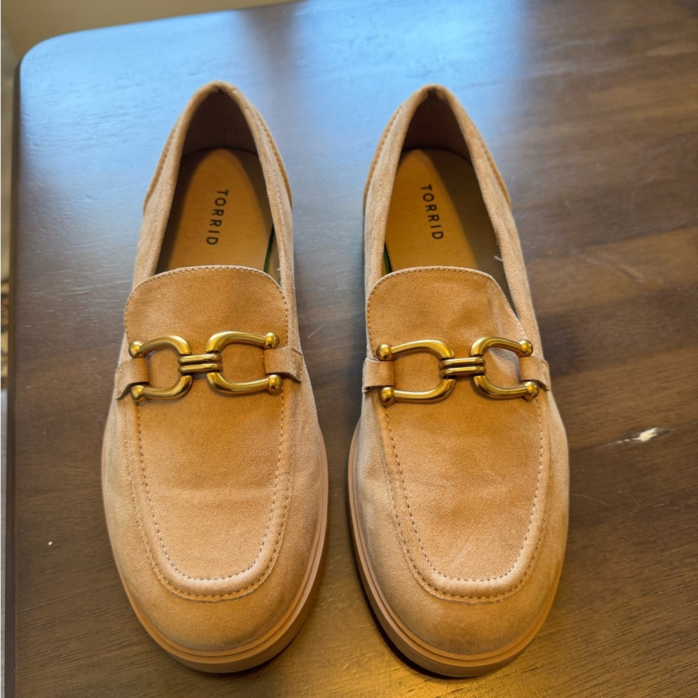 Torrid Tan Loafers with Gold Accents